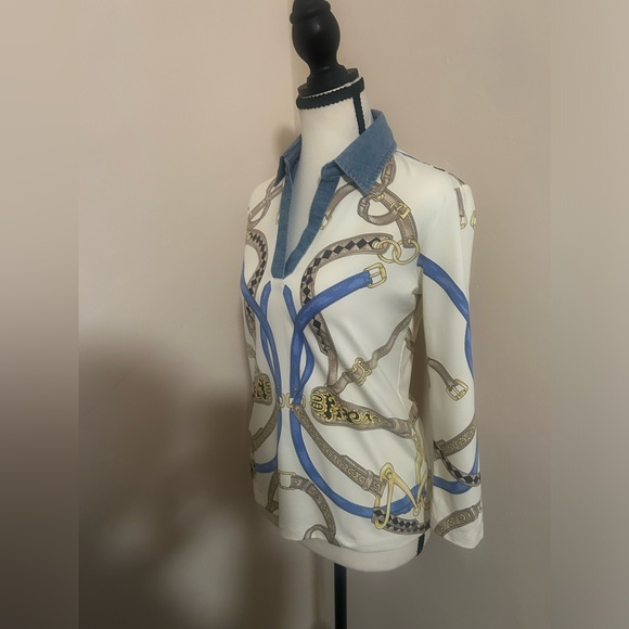 J.McLaughlin Equestrian Chambray Top - Picture 3 of 10